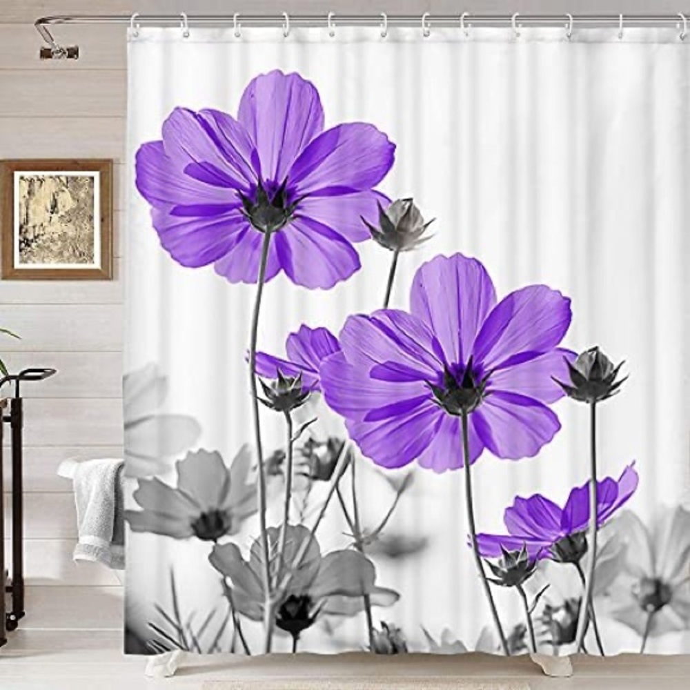 Purple and Gray Floral Shower Curtain